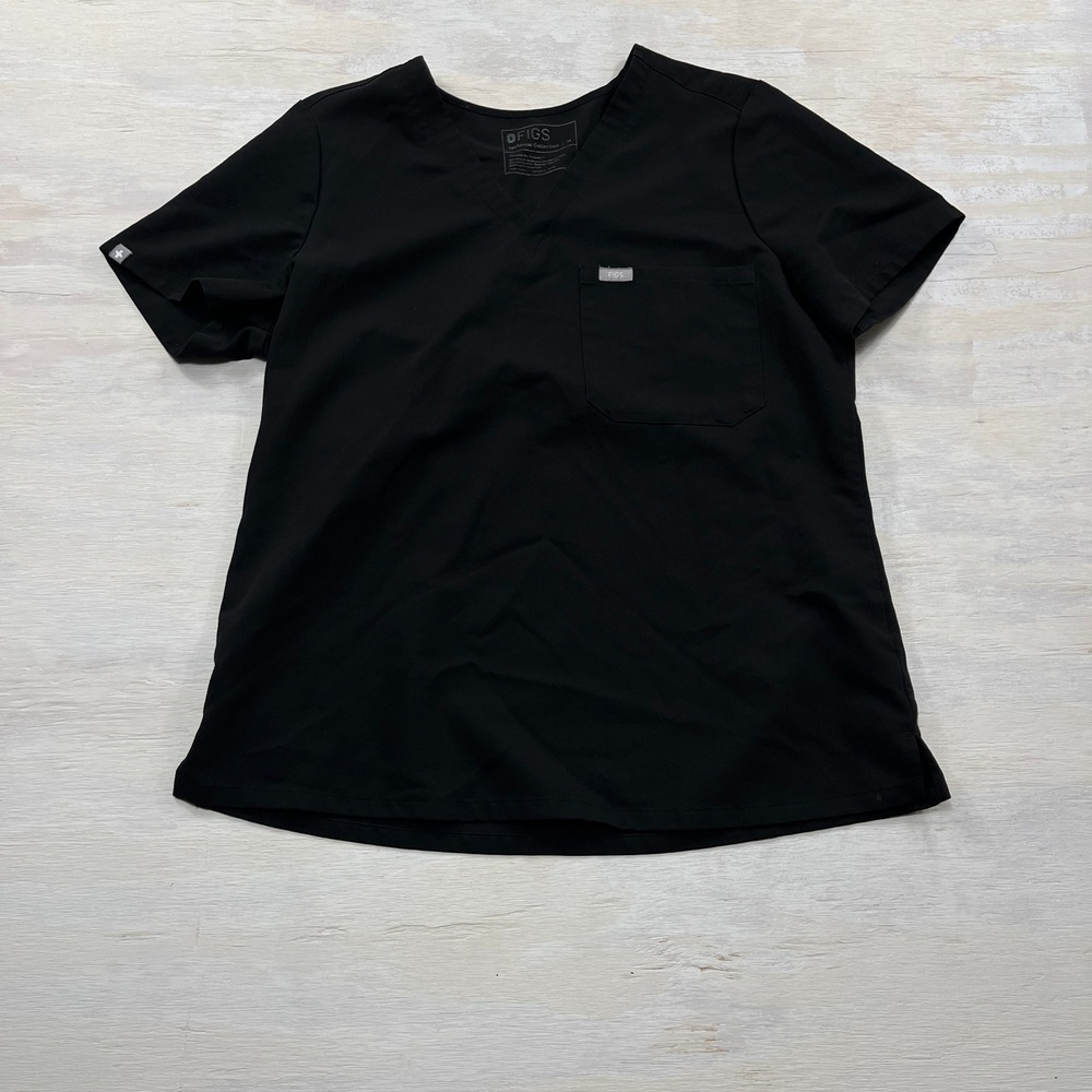 FIGS Scrub Top Catarina Medium Technical Collection V-Neck Pocket Black Womens